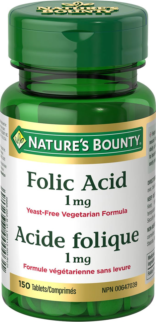 Frasco Nature's Bounty Ácido Fólico 1 mg 150 tabletas