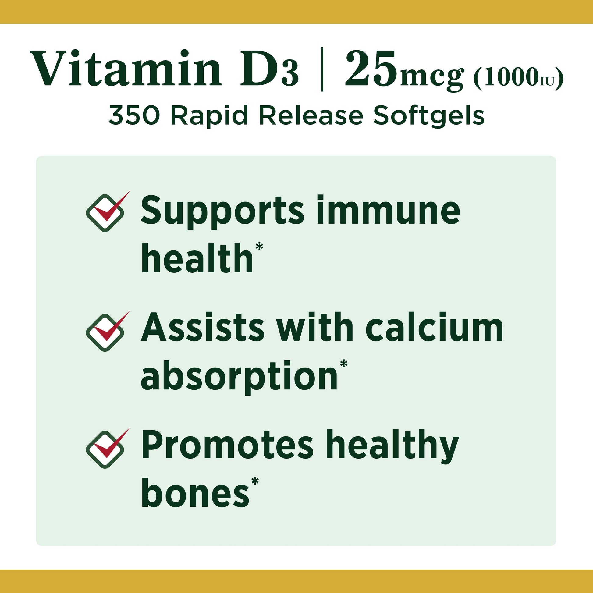 Frasco Nature's Bounty Vitamina D3 1000 IU 350 cápsulas blandas
