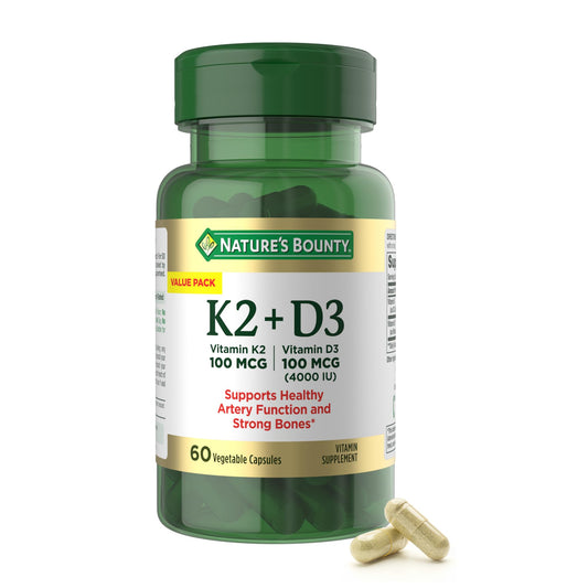 Frasco Nature's Bounty vitamina d3 k2 60 cápsulas vegetarianas