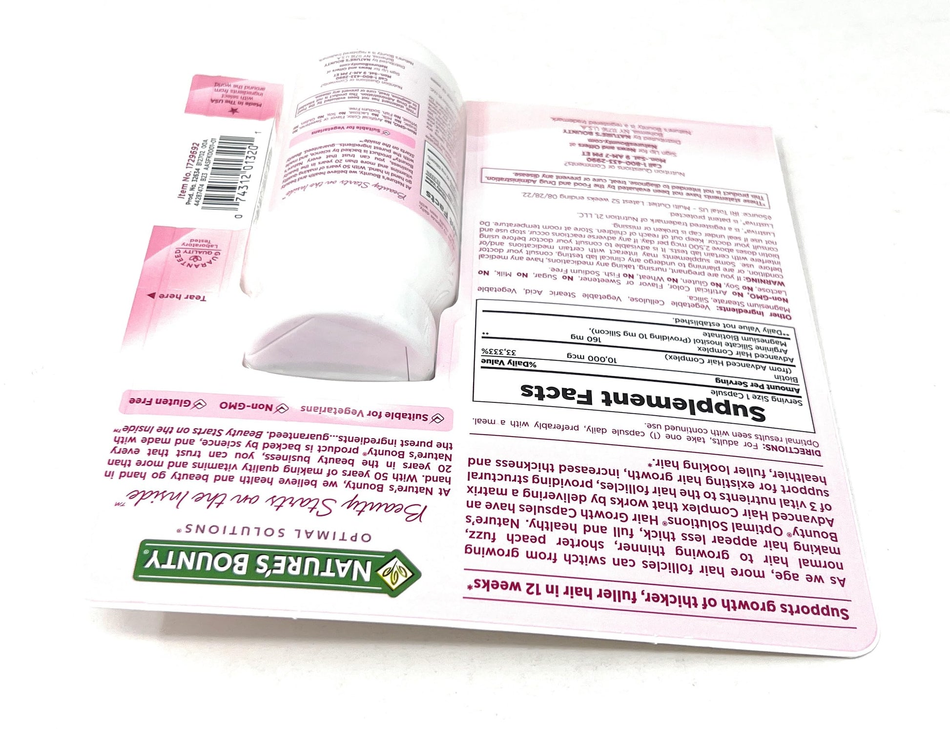 Frasco Nature's Bounty vitaminas para cabello y piel