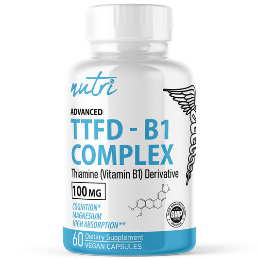 Frasco Nature's Fusions suplemento TTFD tiamina B1 100mg