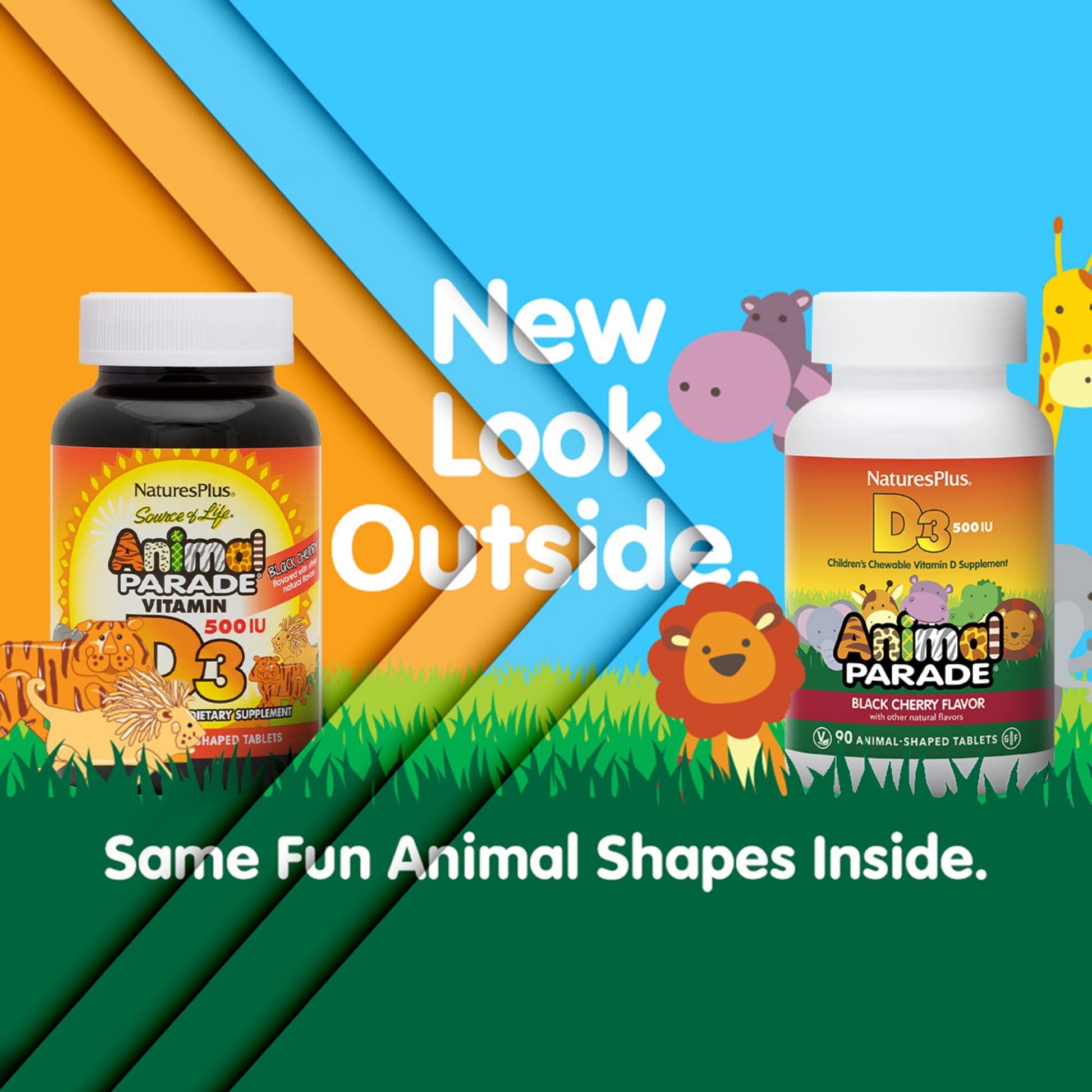 Frasco Natures Plus Animal Parade vitamina D3 niños sabor cereza