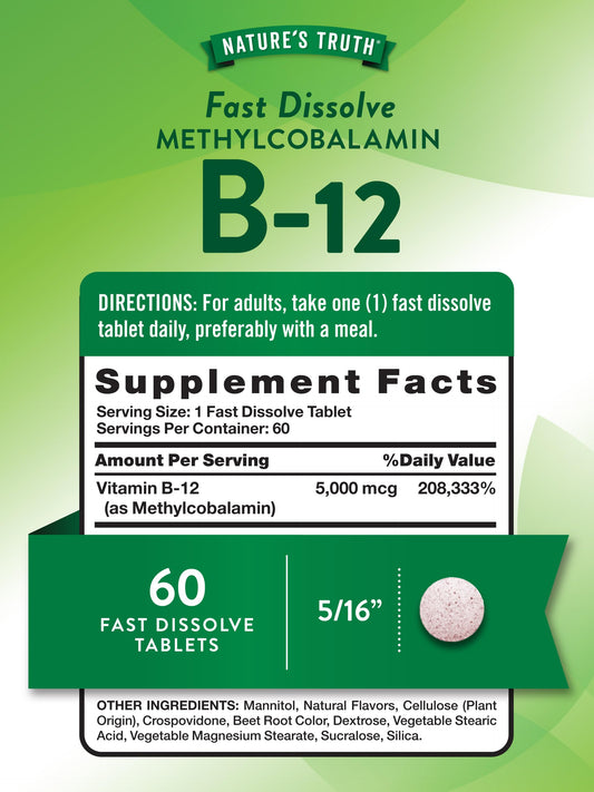 Frasco de Nature's Truth vitamina B12 5000 mcg 60 tabletas