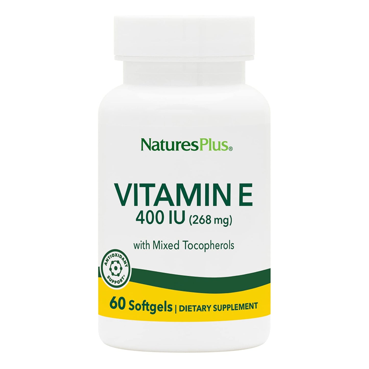 Frasco NaturesPlus vitamina E 400 UI 60 cápsulas blandas