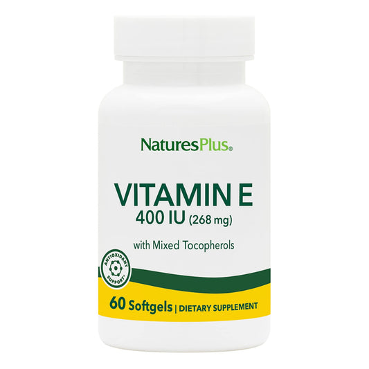Frasco NaturesPlus vitamina E 400 UI 60 cápsulas blandas