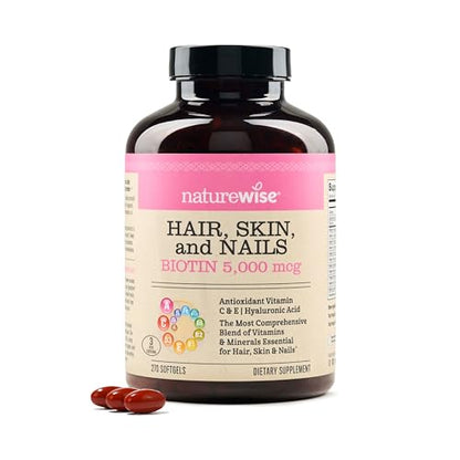 Frasco NatureWise vitaminas cabello piel uñas biotina 270 cápsulas