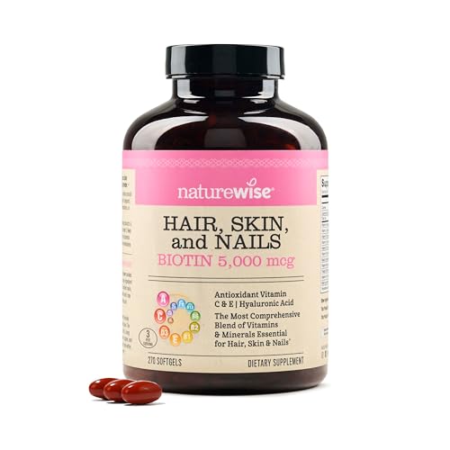 Frasco NatureWise vitaminas cabello piel uñas biotina 270 cápsulas