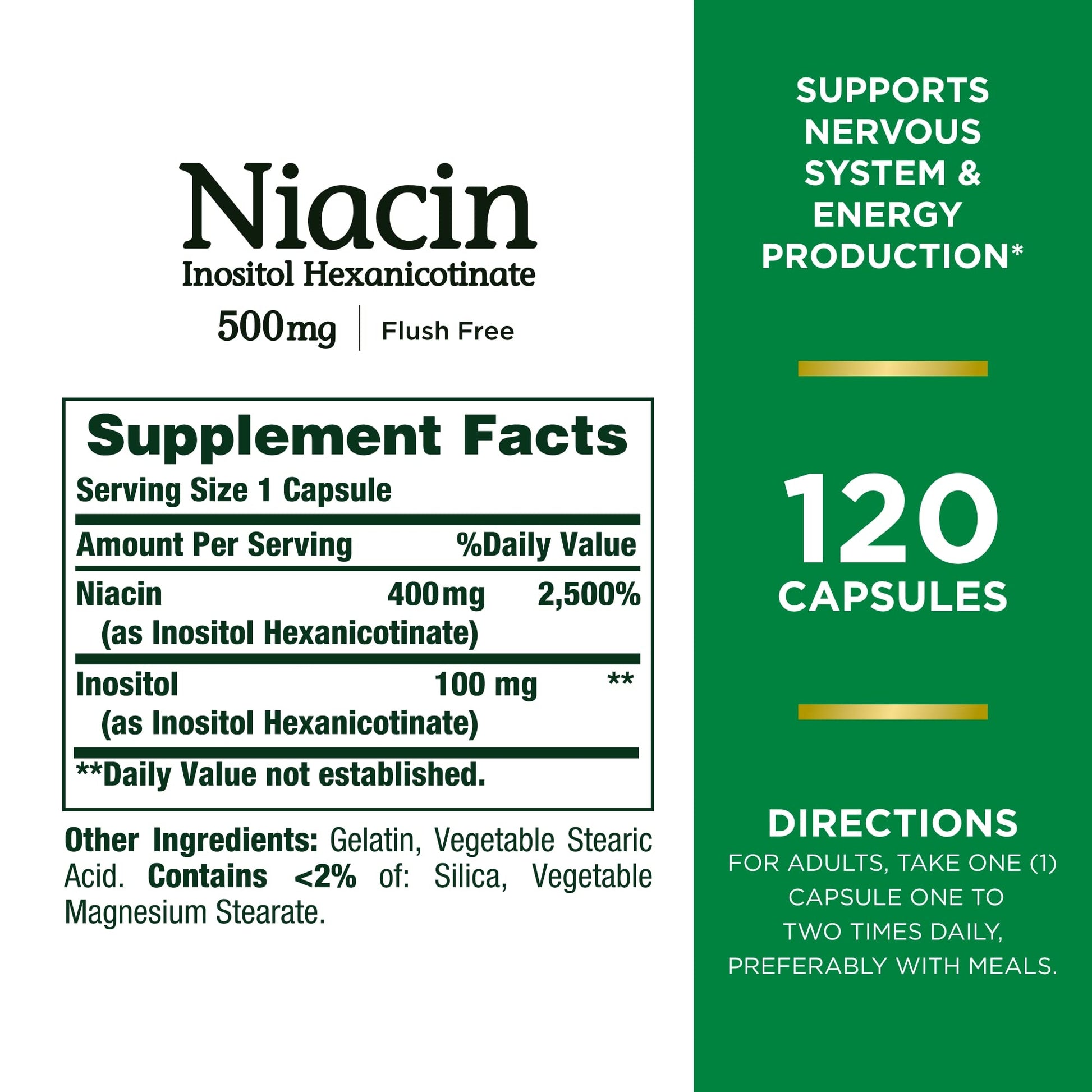 Frasco Niacina Nature's Bounty 500 mg 120 cápsulas