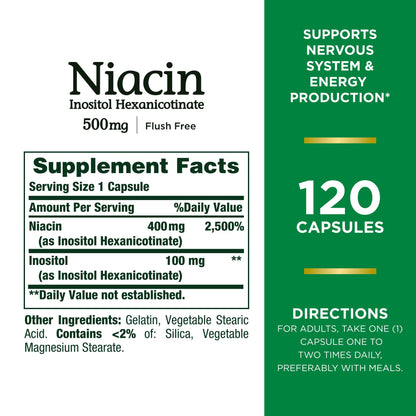 Frasco Niacina Nature's Bounty 500 mg 120 cápsulas