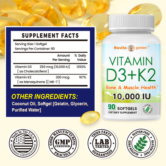 Frasco NoMiLu de vitamina d3 10000 ui y k2 para inmunidad