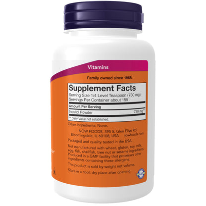 Frasco de NOW Foods polvo de inositol para función nerviosa y celular