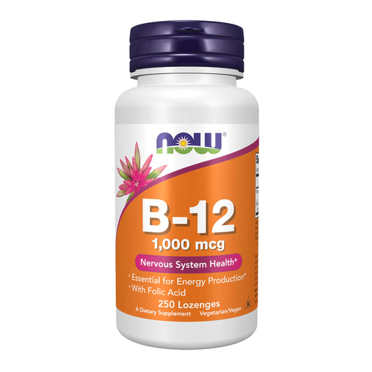 Frasco NOW Foods vitamina b12 1000 mcg 250 tabletas masticables