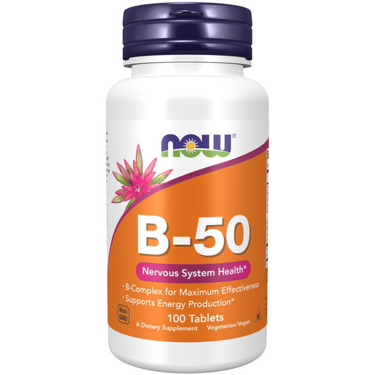 Frasco NOW Foods vitamina B-50 100 tabletas
