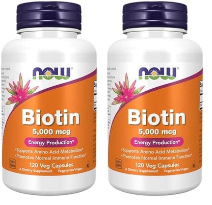 Frasco NOW Supplements Biotina 5000 mcg 120 cápsulas veganas