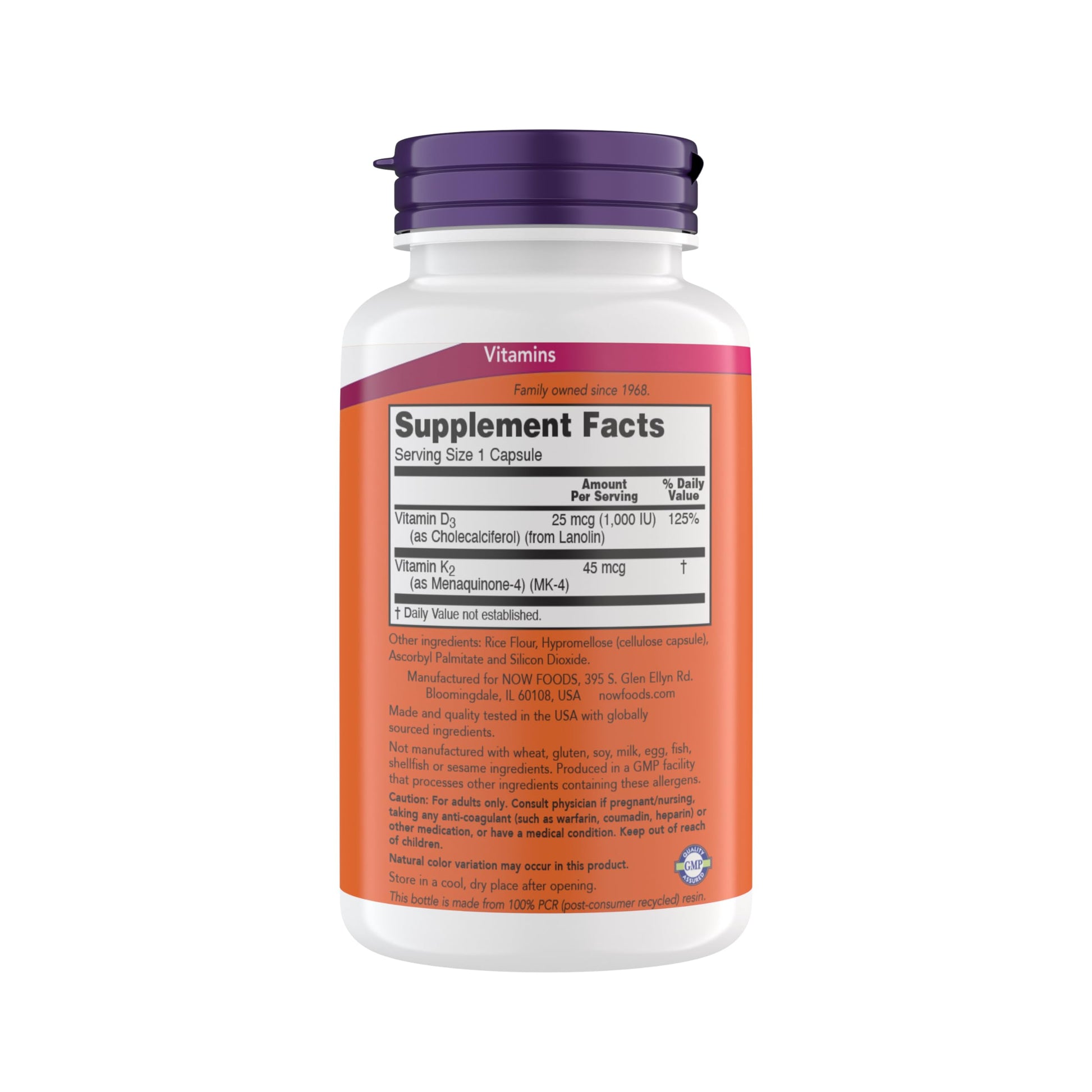 Frasco Now Supplements D3 K2 soporte cardiovascular