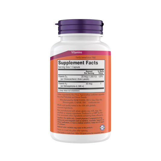 Frasco Now Supplements D3 K2 soporte cardiovascular