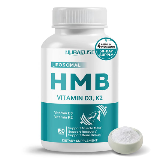 Frasco Nurafuse HMB Liposomal con Vitamina D3 y K2 150 cápsulas