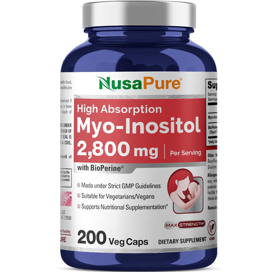 Frasco NusaPure Mio-Inositol 2800mg 200 cápsulas veganas