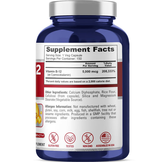 Frasco NusaPure Vitamina B12 150 cápsulas