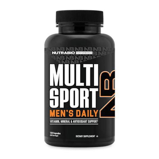 Frasco de NutraBio Multisport para Hombres - 120 Cápsulas.