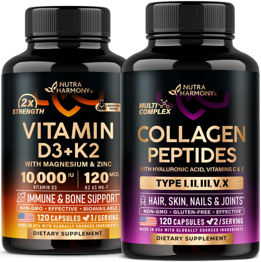Frasco Nutraharmony vitamina D3 K2 y colágeno cápsulas