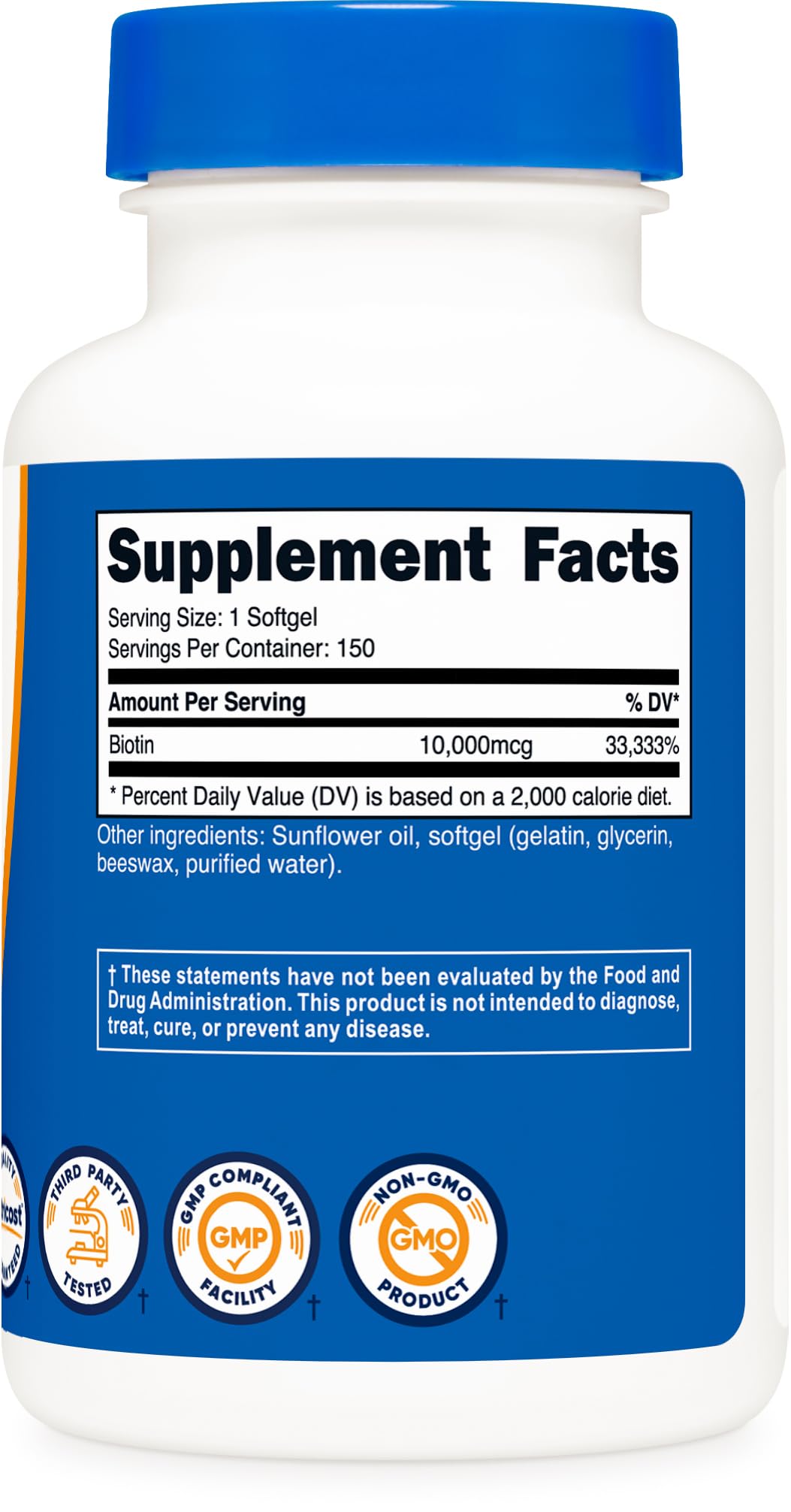 Frasco Nutricost biotina 10000mcg no GMO cápsulas blandas