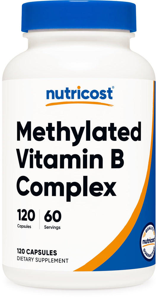 Frasco Nutricost complejo vitaminas b metiladas 120 cápsulas