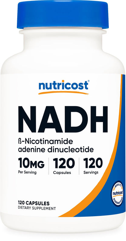 Frasco Nutricost NADH 10 mg 120 cápsulas suplemento vegano