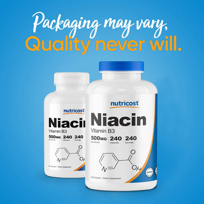 Frasco Nutricost Niacina B3 vitaminas 500mg