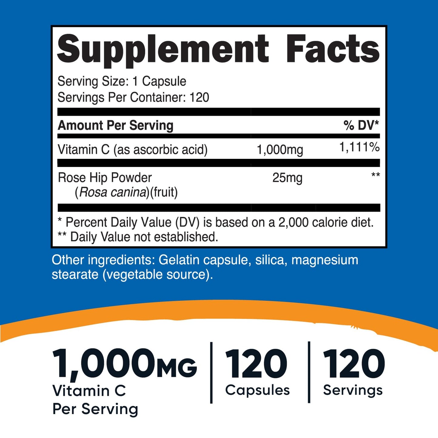 Frasco Nutricost suplemento vitamina C y escaramujo sin OGM