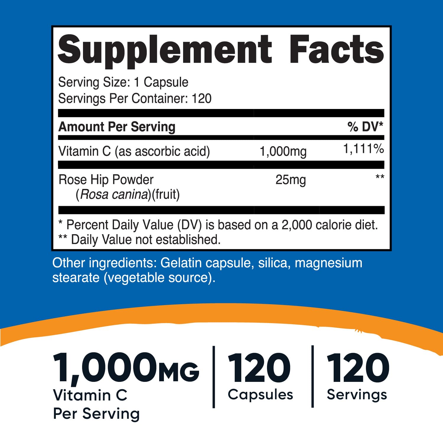 Frasco Nutricost suplemento vitamina C y escaramujo sin OGM