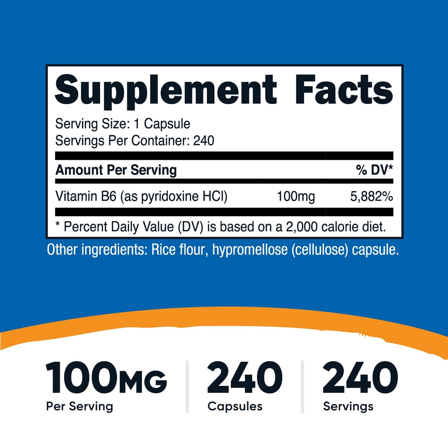Frasco Nutricost Vitamina B6 240 cápsulas para salud general
