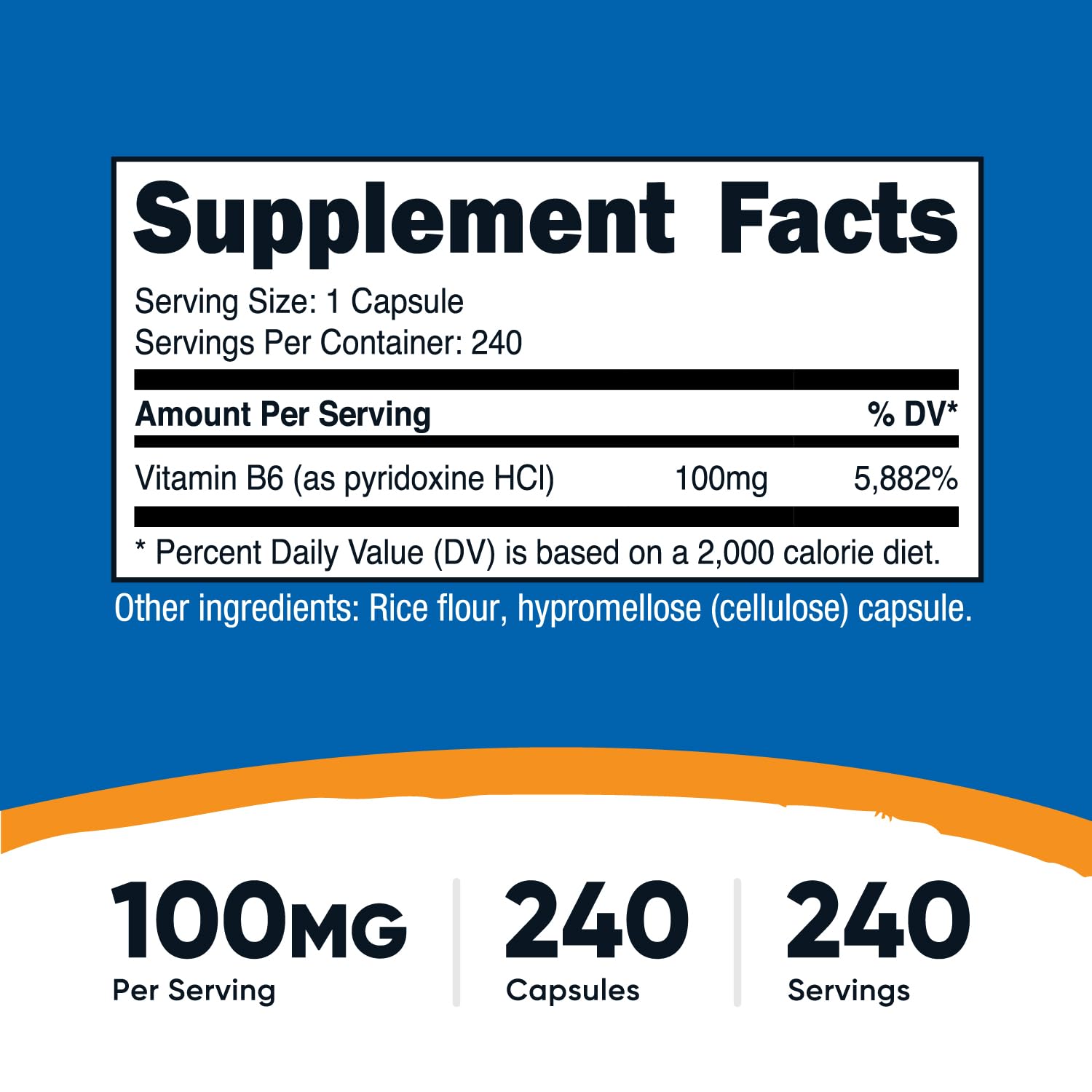 Frasco Nutricost Vitamina B6 240 cápsulas para salud general