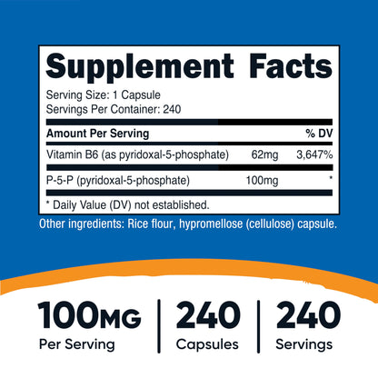 Frasco Nutricost vitamina b6 p5p 100mg 240 cápsulas