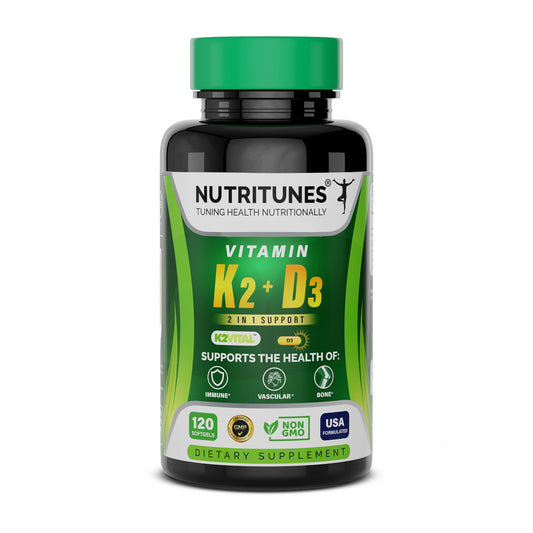 Frasco Nutritunes vitamina K2 MK-7 100 mcg y D3 5000 UI