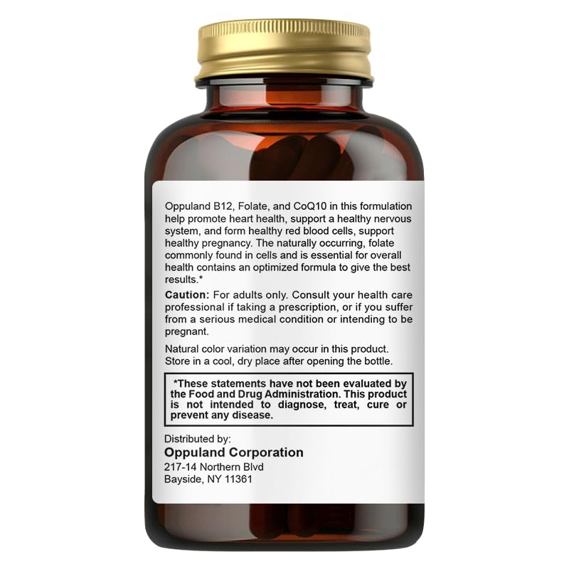 Frasco oppuland Folate-L suplemento folato 500 mcg 90 cápsulas