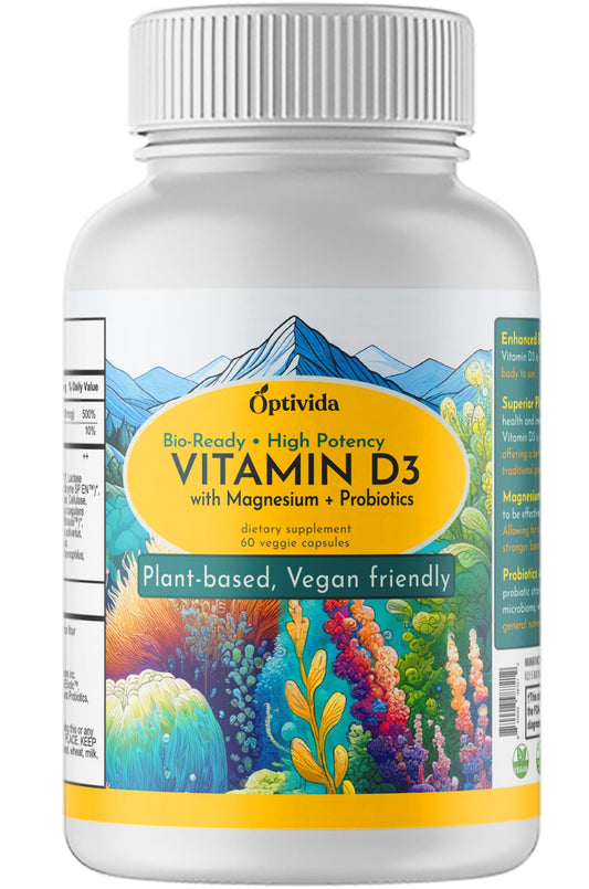 Frasco OPTIVIDA vitamina D3 vegana 4000 UI 60 cápsulas