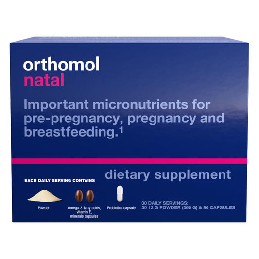 Frasco Orthomol Natal soporte nutricional prenatal 30 cápsulas