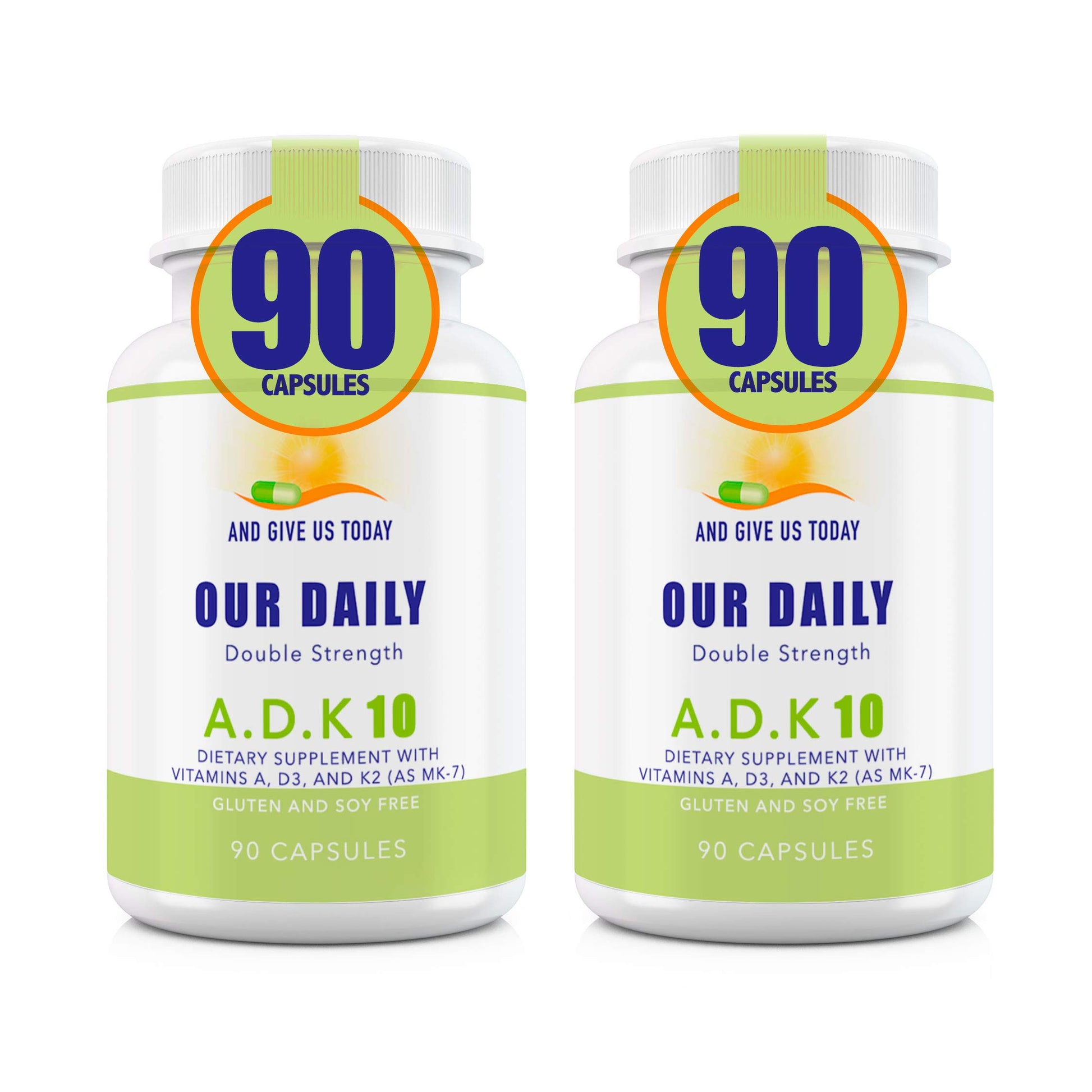 Frasco Our Daily Vites ADK 10 vitaminas A D3 K2 180 cápsulas