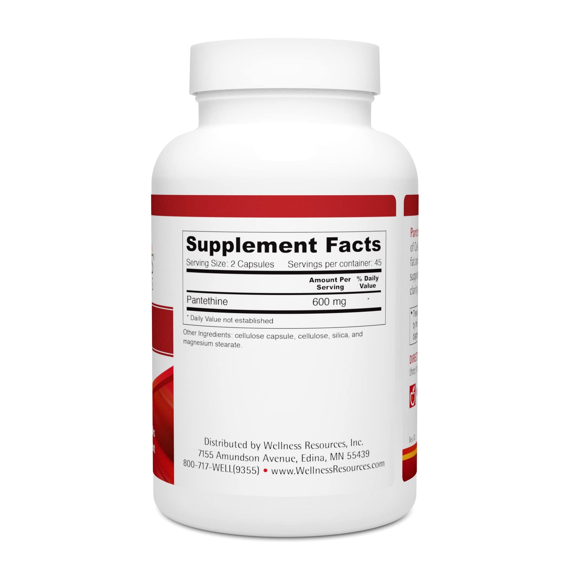 Frasco pantetina Wellness Resources 90 cápsulas veganas