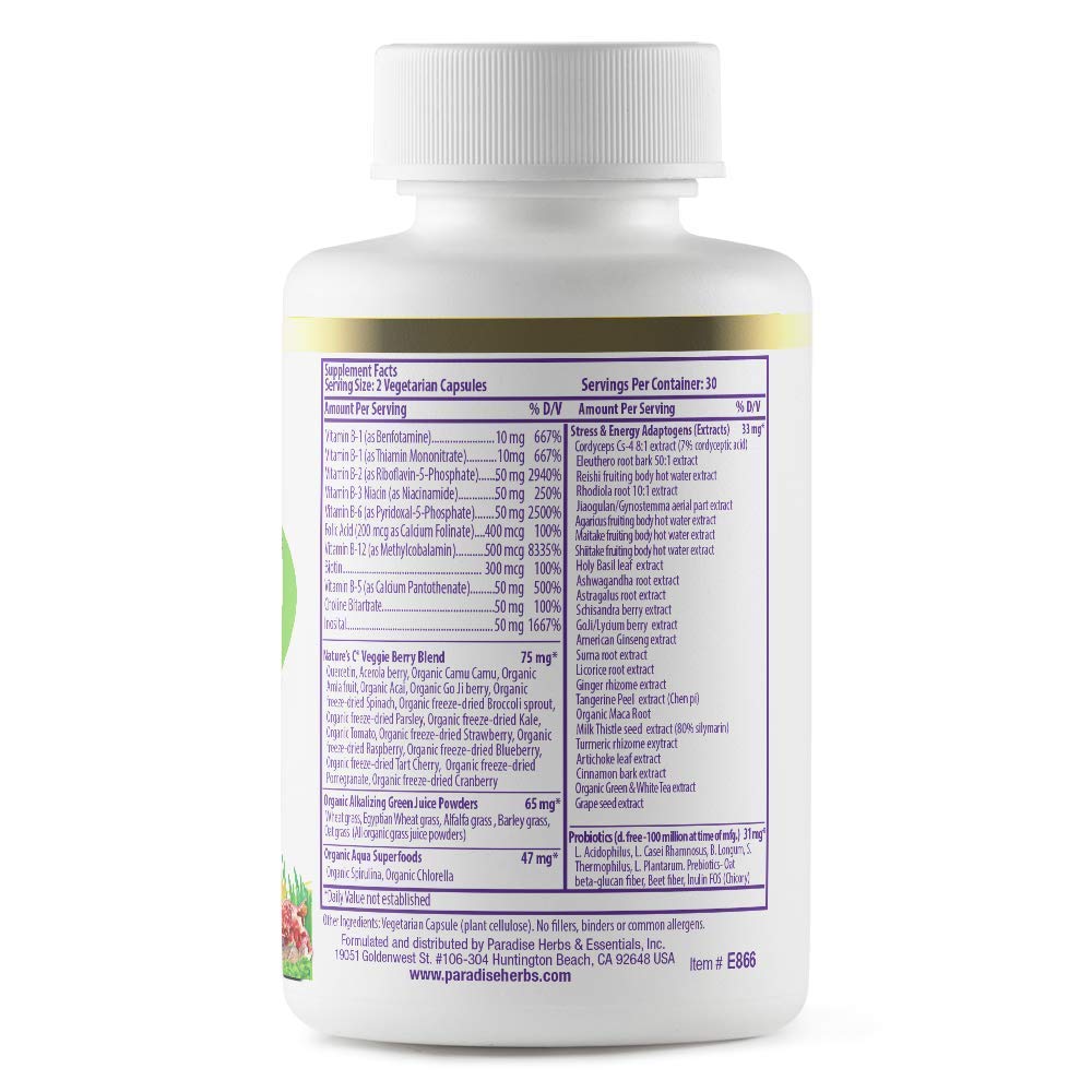 Frasco Paradise Herbs suplementa complejo B con superalimentos