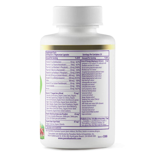 Frasco Paradise Herbs suplementa complejo B con superalimentos