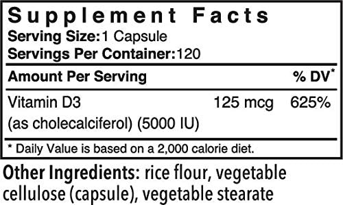 Frasco Patient One Vitamina D3 5000 UI 120 cápsulas