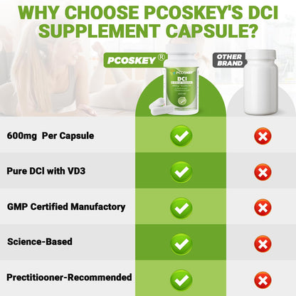 Frasco de pcoskey D-Chiral-Inositol 600mg con vitamina D3 para mujeres