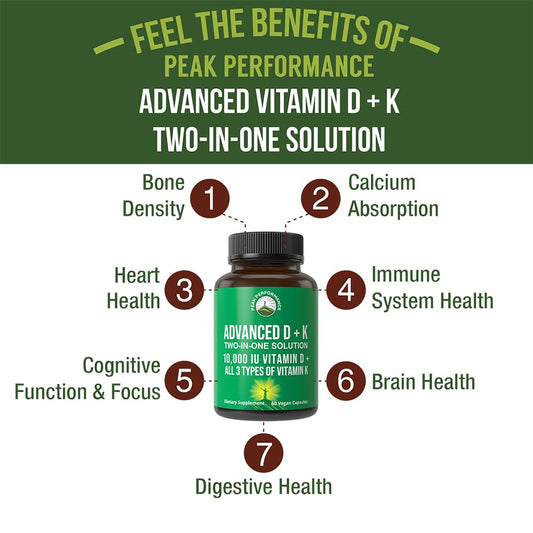 Frasco Peak Performance Vitamina D 10000 IU y K para huesos y corazón
