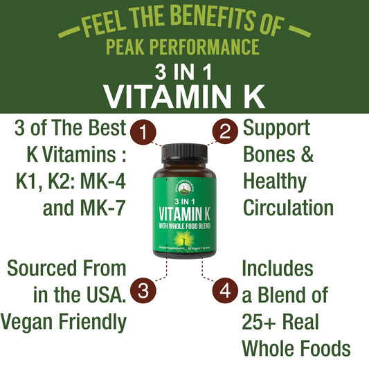 Frasco Peak Performance vitamina K con mezcla de frutas y vegetales