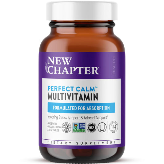 Frasco de Perfect Calm multivitamínico de 144 unidades de New Chapter.