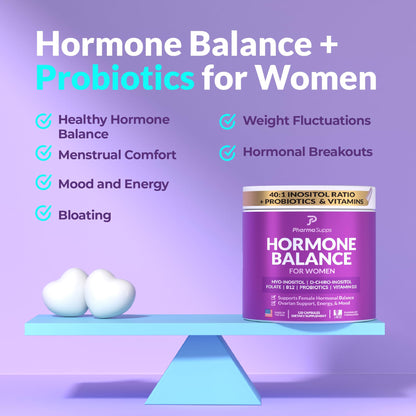 Frasco PharmaSupps 120 cápsulas para equilibrio hormonal femenino
