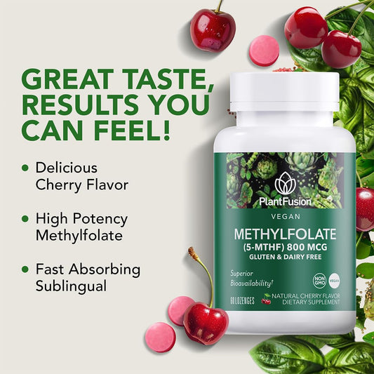 Frasco PlantFusion suplemento metilfolato vegano