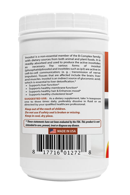 Frasco de polvo de inositol Best Naturals para función celular y hepática